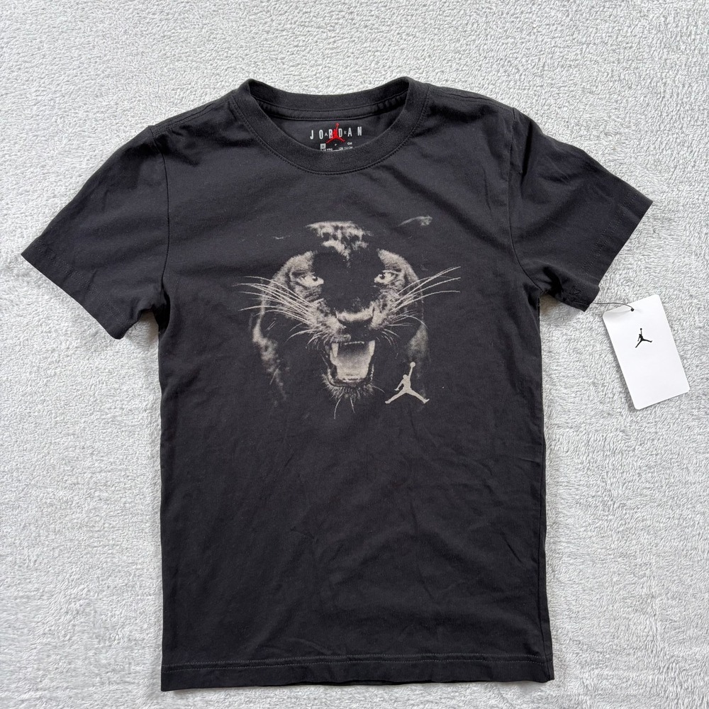 Air Jordan T Shirt Boys Small 8-10 Years Black‎ Cotton Panther Graphic Crewneck